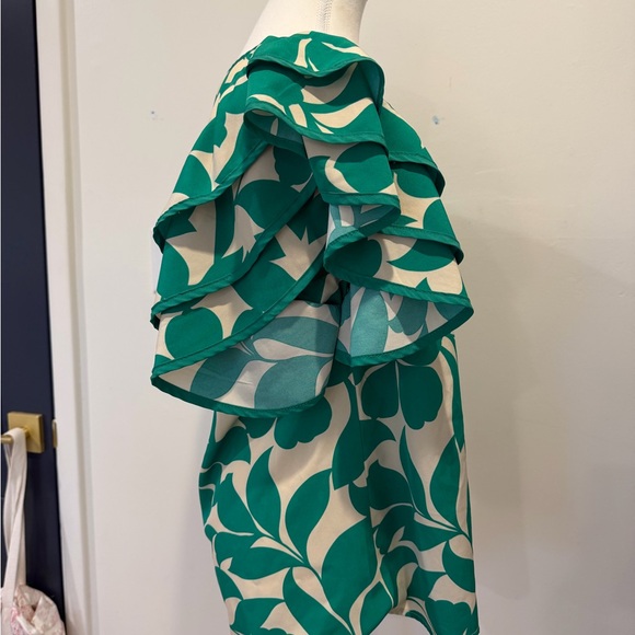 Umgee Green Leaf Print Ruffle Sleeve Blouse Medium - Picture 3 of 11
